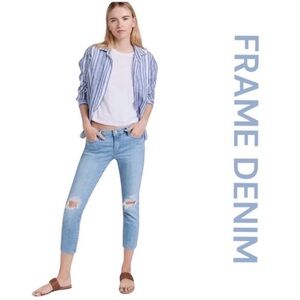 FRAME Le Garçon Crop Mid-Rise Straight Fit Jeans, Size 28.